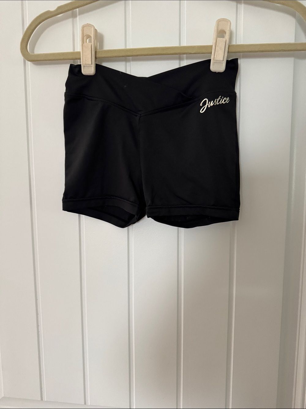 Justice Black V-Waist Athletic Shorts with Script Logo
